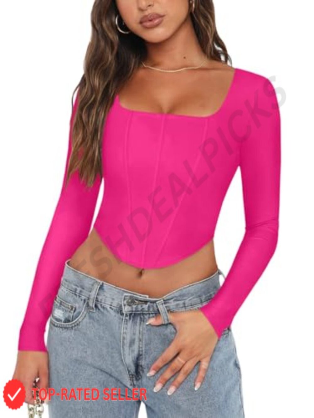 REORIA Square Neck Long Sleeve Backless Crop Top Corset Y2K Party